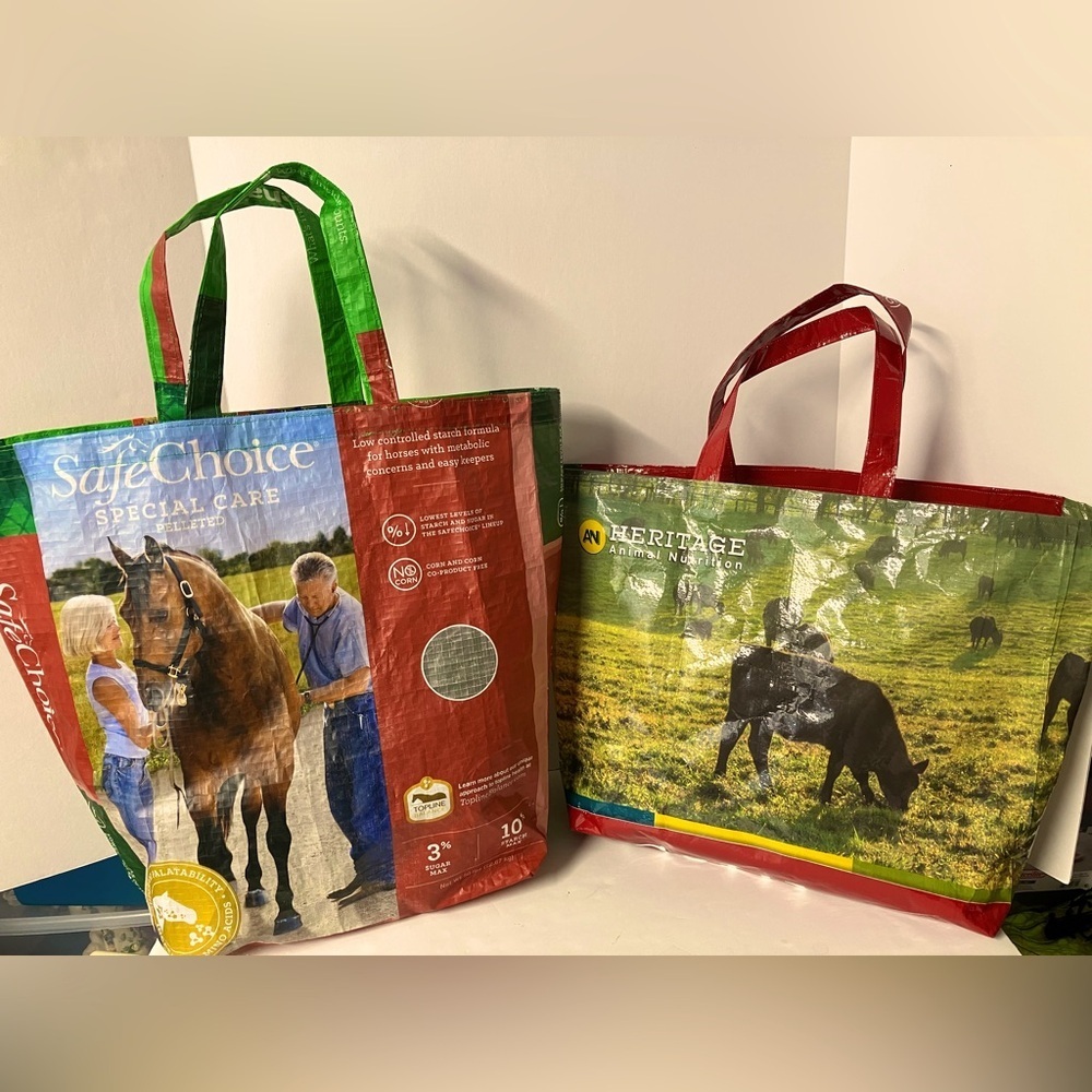 Animal Feed BagTotes, Set of 2, Horse/Cattle, Handmade/Upcycled/Sustainable